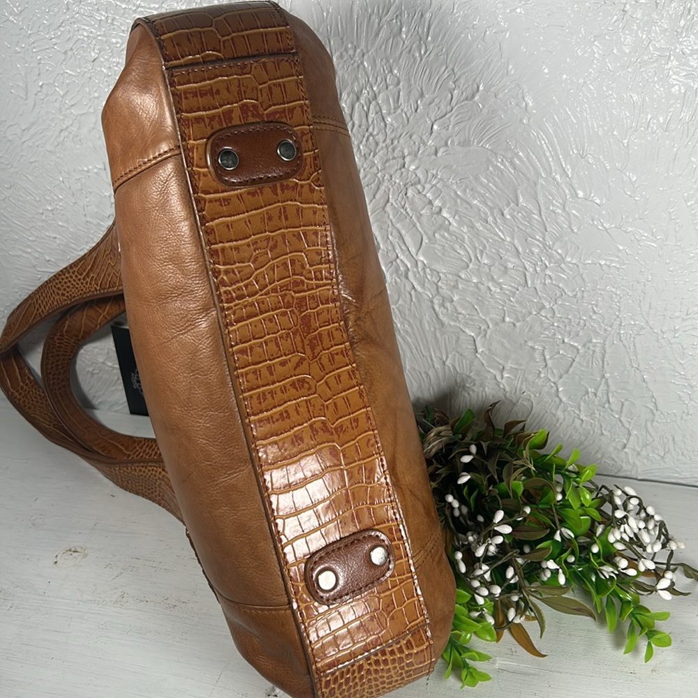 🆕M.C. Embossed NEW Genuine Leather Shoulder Bag Camel Color Silver Accents NWT - Picture 9 of 16